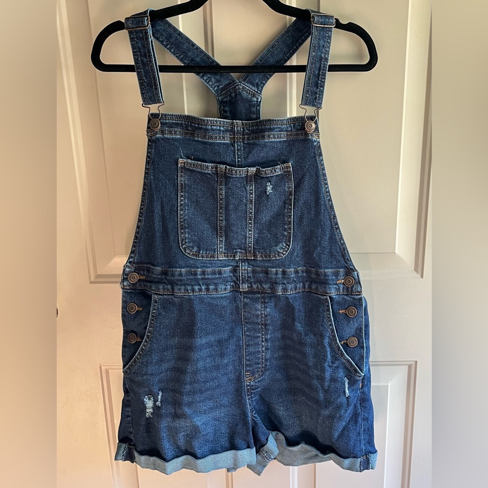 Short Blue Ripped Overalls